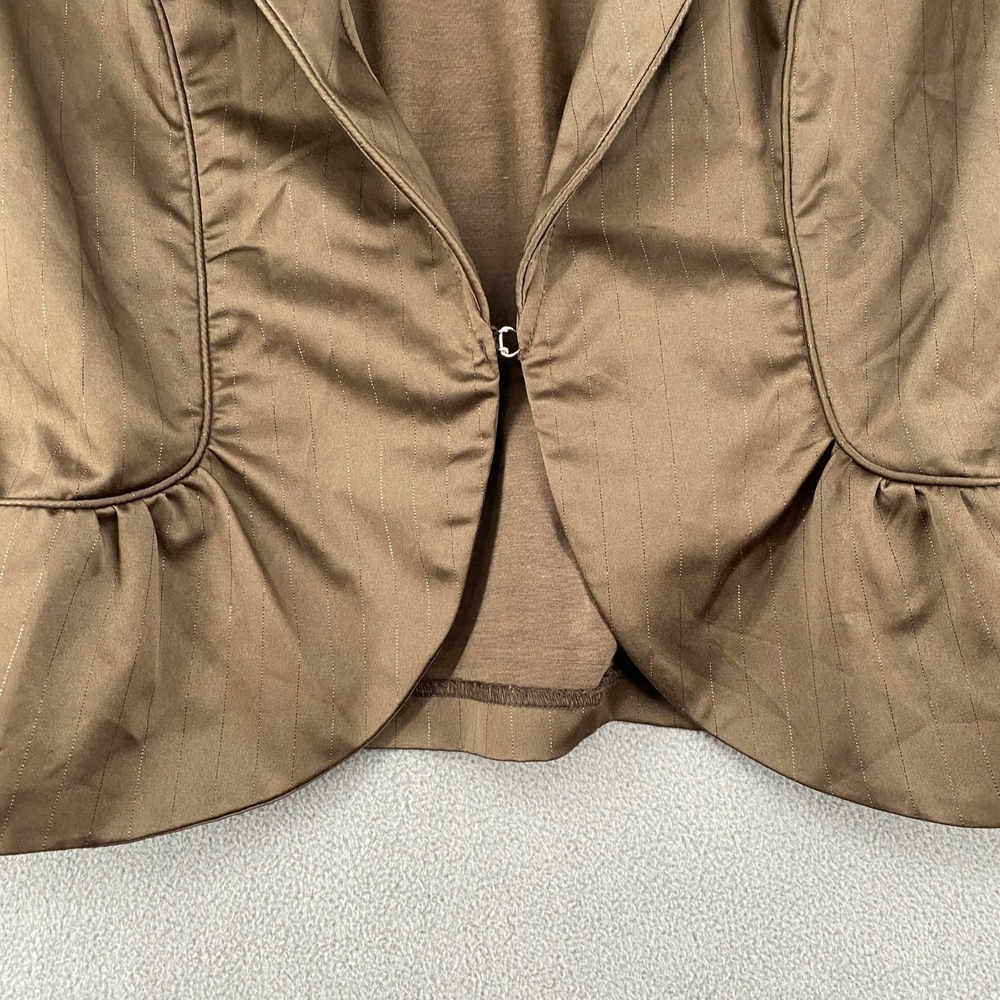 Charlotte Russe Brown Pinstripe Short Sleeve Blazer Puff Sleeve Peplum Top L - Picture 6 of 8